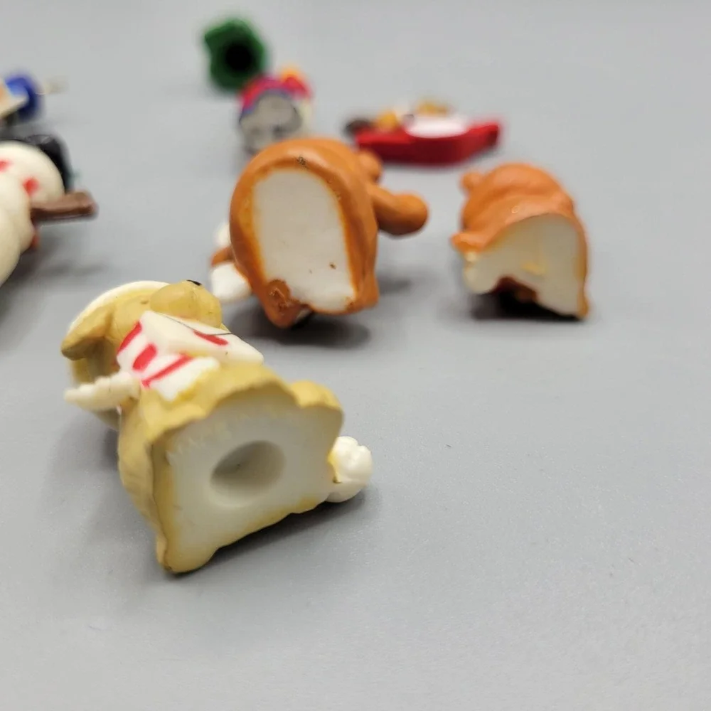 Vtg Christmas Miniature Ornaments Set Of 9 Plastic Figurines Santa Snowman Bear